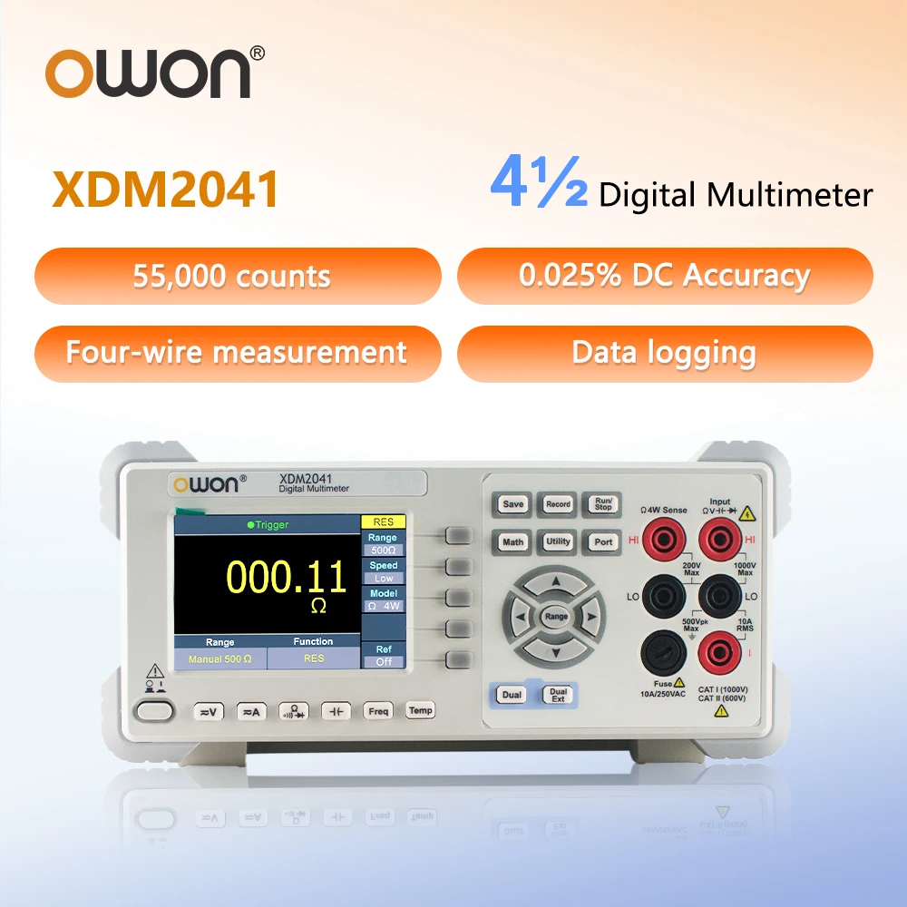 OWON XDM2041 4.5 Digit Benchtop Multimeter 55000 Counts 0.025% DC Accuracy Four-Wire Resistance Measurement Data Logging Tester