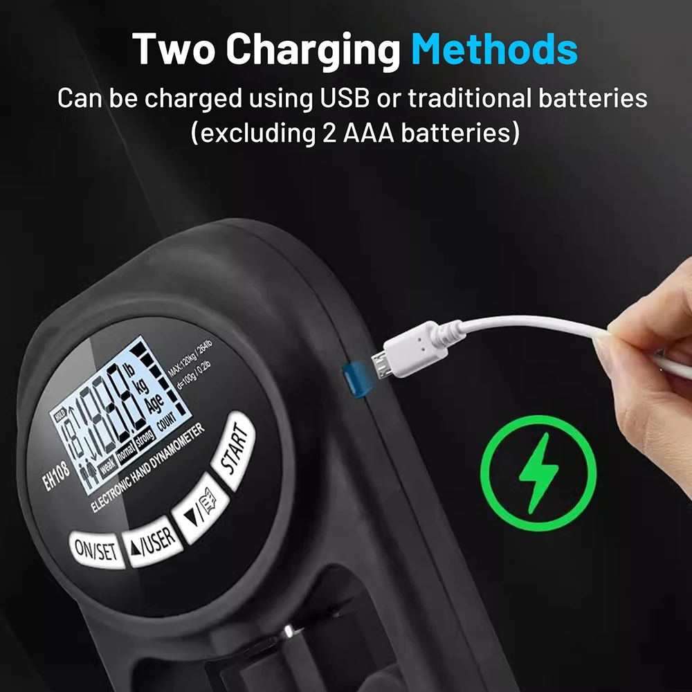 Digital Hand Dynamometer Grips WIth LED Display 268Lbs/120Kg Adjustable Strength Trainer Electronic Tester for Men and Women