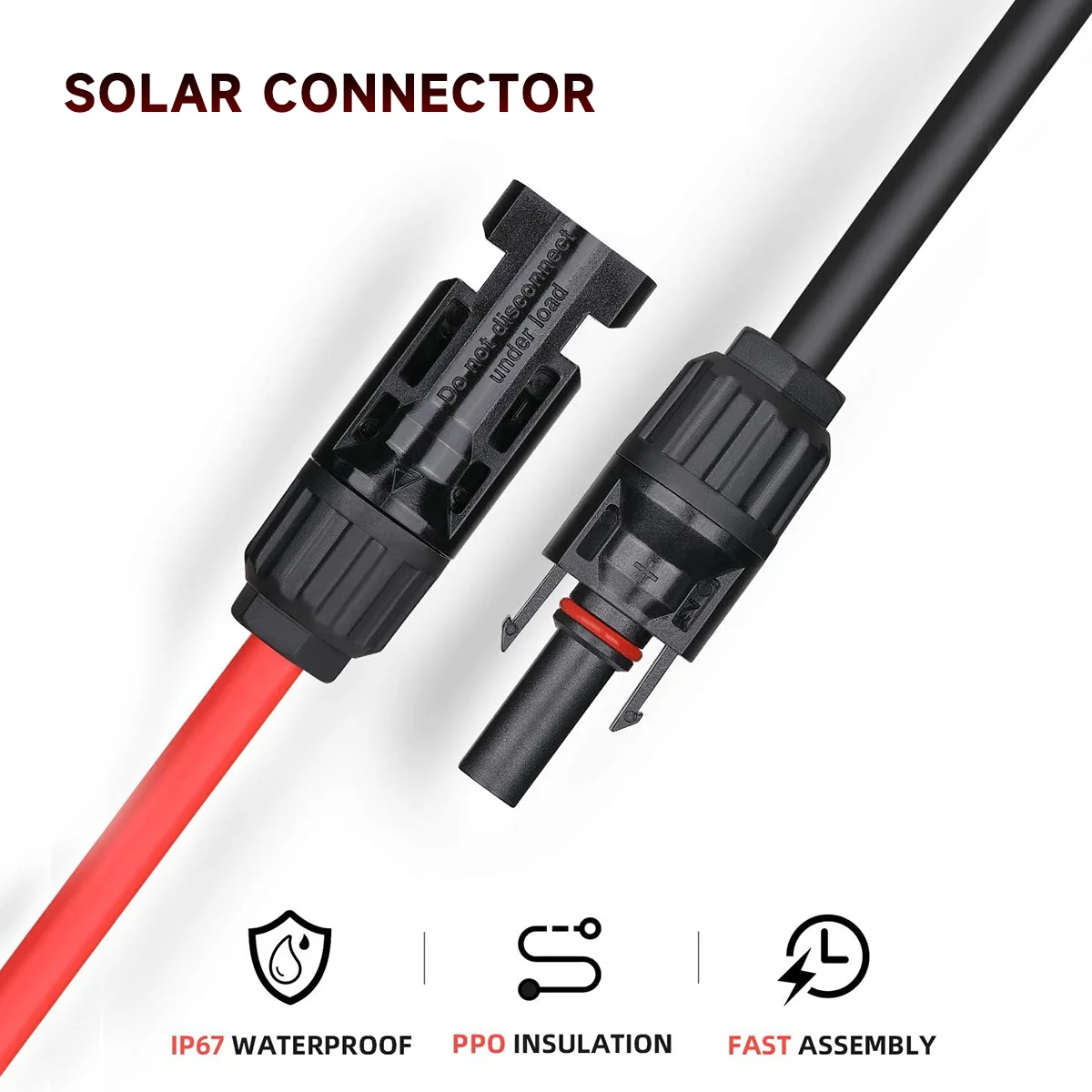 10AWG Solar Extension Cable with Female and Male Connector 2000VDC for Solar Panel Adaptor Controllers Kit Off-Grid Systems Tool