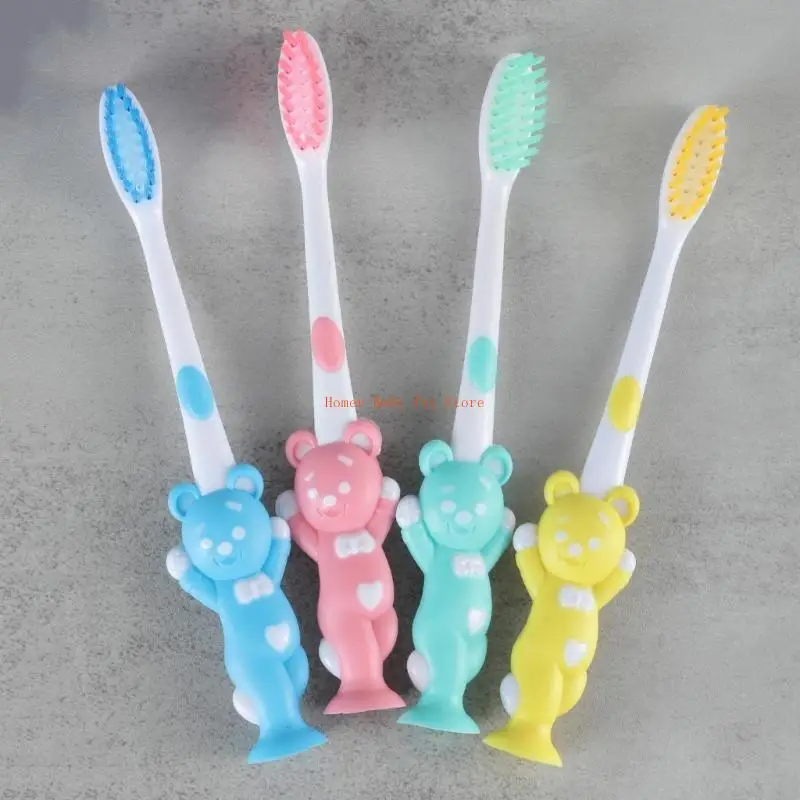 J0PF 4 قطعة لطيف لون الحلوى فرشاة أسنان الطفل الاطفال فرشاة الأسنان شعيرات ناعمة ناعمة فرشاة أسنان الأطفال العناية بالفم تنظيف