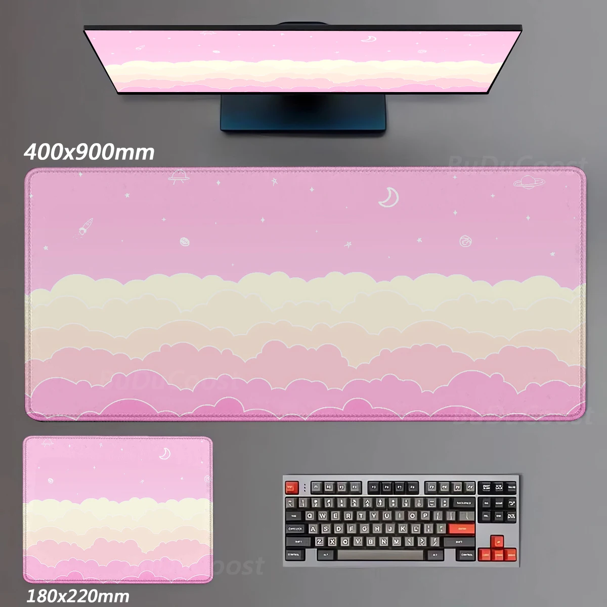 Light Blue Pink Clouds Desk Mat Kawaii Purple Mouse Pad Cutes Rubber Pad Extended Pad Gaming Keyboard Mats Large XXL Girl Carpet