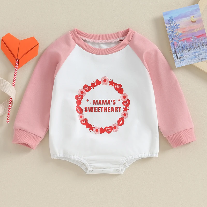 Baby Girl Valentine s Day Outfit Newborn Mama s Sweetheart Bubble Romper Sweatshirt Jumpsuit Fall Winter