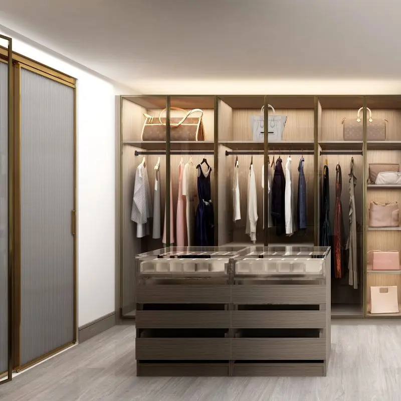

# Hot Sales Luxurious Aluminum Frame Glass Wardrobe With Embedded LED Lighting