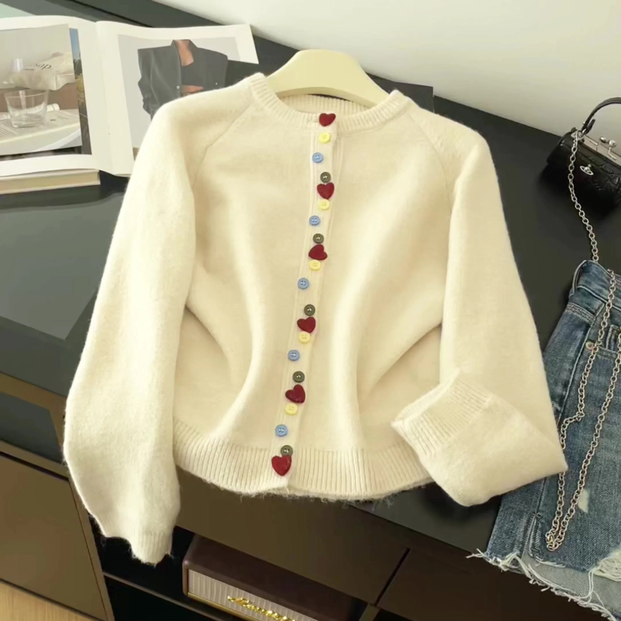 

Women's Apricot Pullover Sweater Vintage 2000s Korean Style Jumper Knit Long Sleeves Cashmere Sweater For Women Spring Autumn