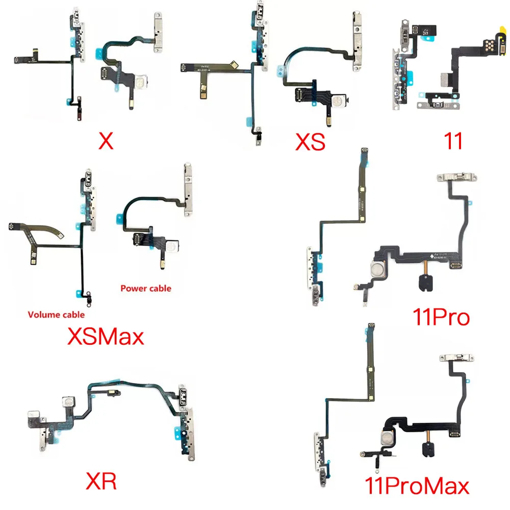 Power Volume Button Silent Flex Cable for iPhone 11 Pro X XR XS Max With Mic Flash LED Light Repair Replacement