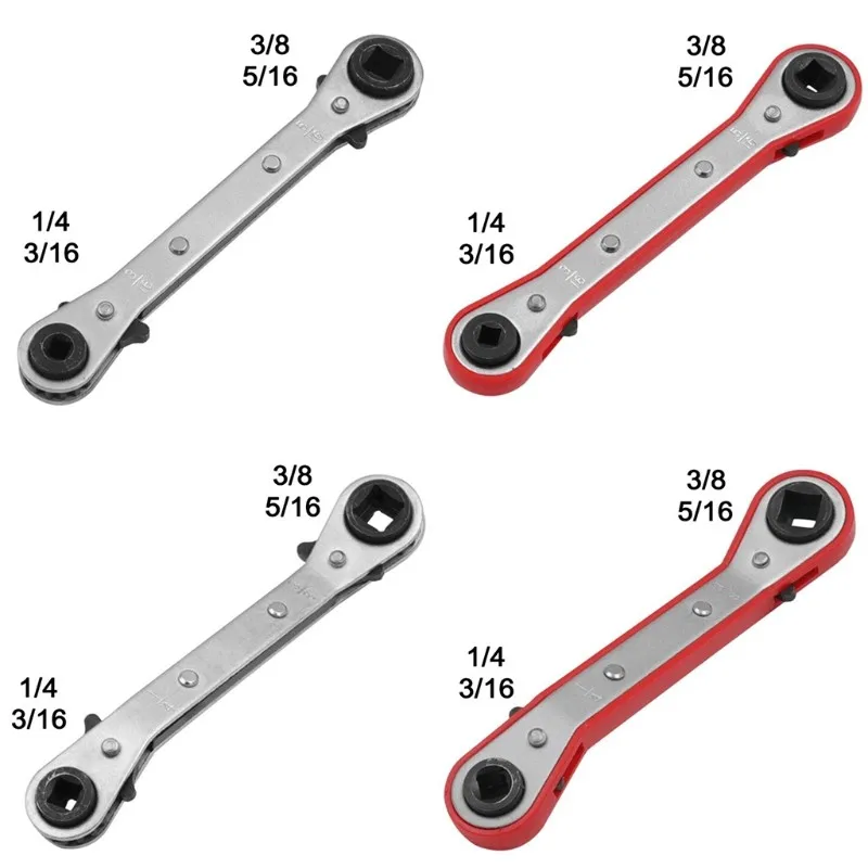 4 Different Sizes - 1/4 x 3/16 x 3/8 Square Ratchet Wrench 5/16 Spanner Refrigeration Adjustable Conditioning Service Wrench