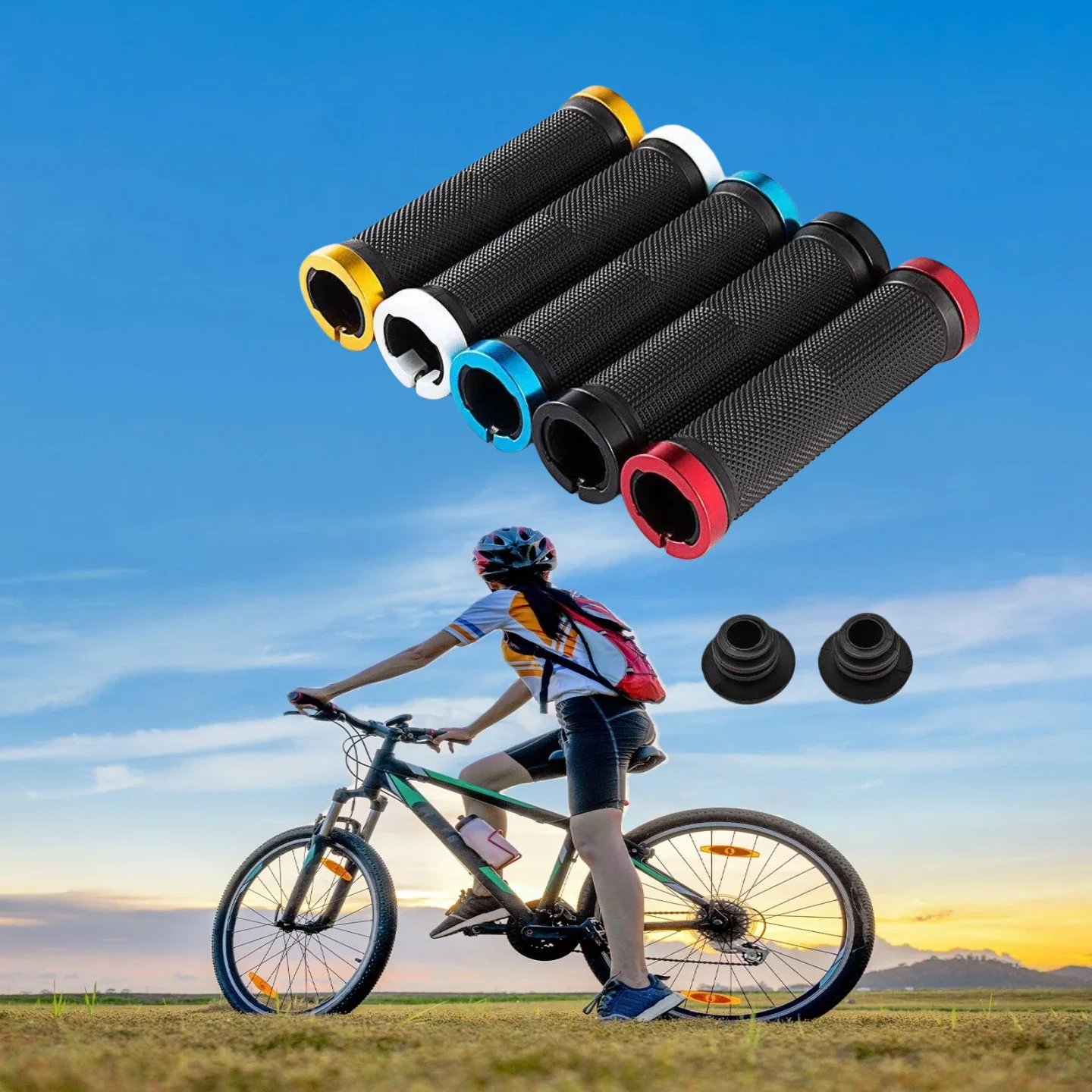 

Bicycle Rubber Grips Alloy Lock Non-Slip Rubber Bicycle Handlebar Grips Double Aluminum Lock on Locking Bicycle Handlebar Grips