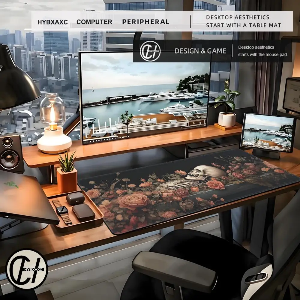 Dark Cottagecore Desk Mat Dark Academia Mousepad Floral Skeleton Mouspade Pad Macabre Deskmat Gothic Deskpad Extra Large Mouse