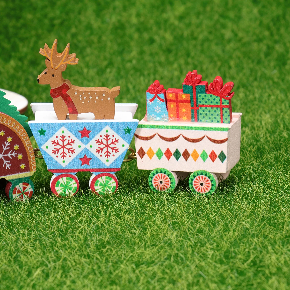 

Wooden Trains Decoration Christmas Ornaments Desktop Xmas Themed Elements Decorations