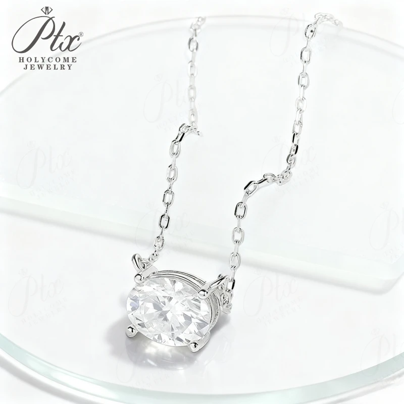 

Pendant Necklaces Moissanite Diamond Simple Oval Shape 925 Sterling Silver Stackable Chain Hypoallergenic Birthday Gift Clean