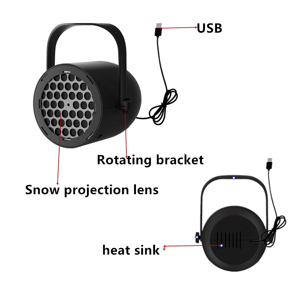 Led عيد الميلاد ندفة الثلج ضوء الإسقاط ، Usb بالطاقة مصباح الإسقاط ، جو ضوء الإسقاط ، مرحلة عيد الميلاد الطرف الديكور