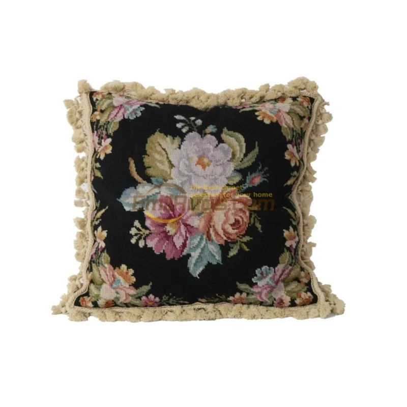 needlepoint floral pillow Ethnic woven Renaissance heavy craft high-end handcrafted cushions