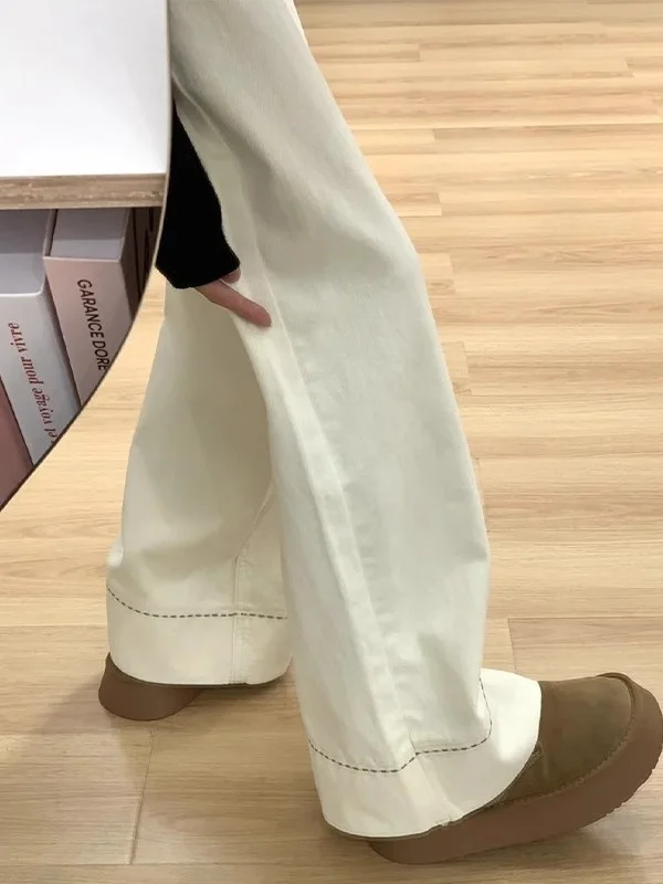 

Ele Light Tawny Wide Leg Jeans Women's Loose Fitting Hip Concealing Pear Body ape Straight Long Pants Spring Size plus