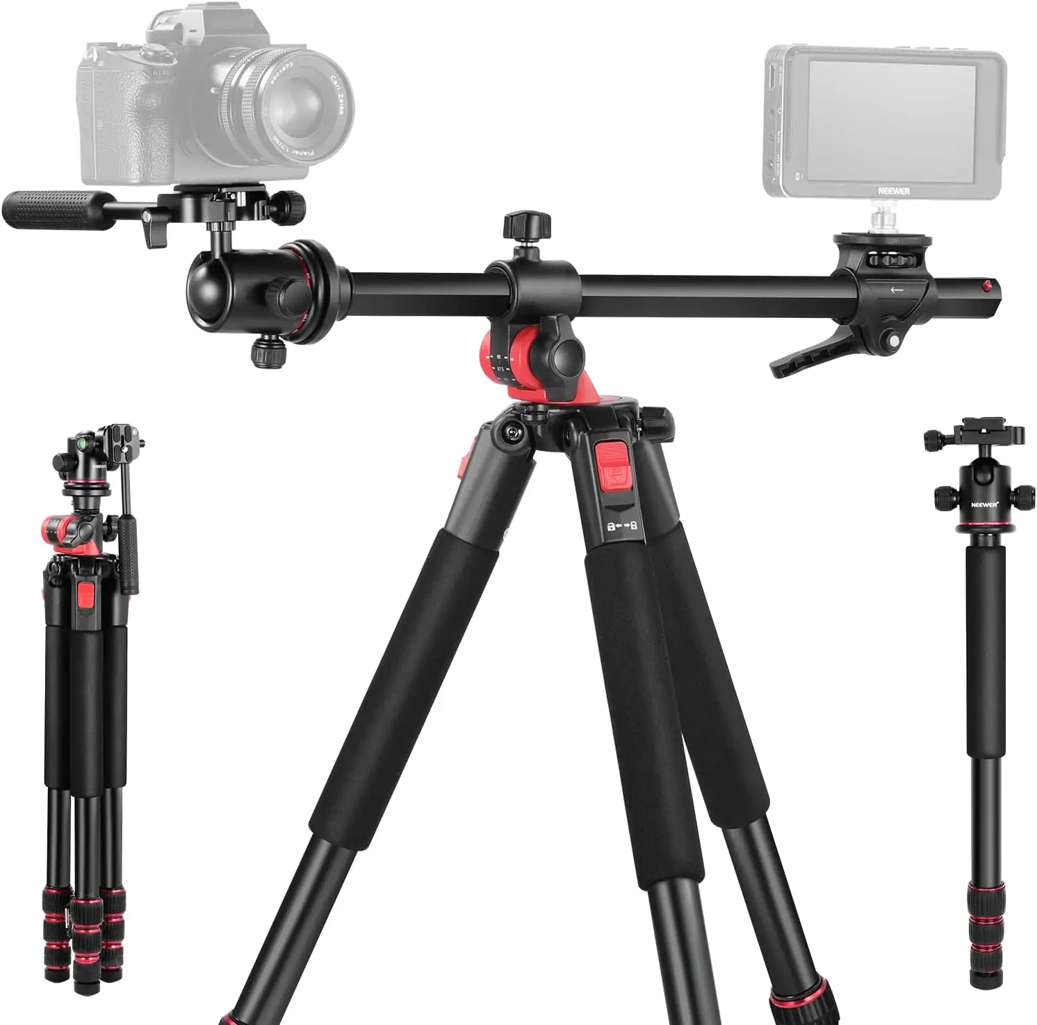 

73.6" Horizontal Tripod with Multi Angle Center Column, Ball Head & Central Axis Platform, Heavy Duty Aluminum Camera Tr