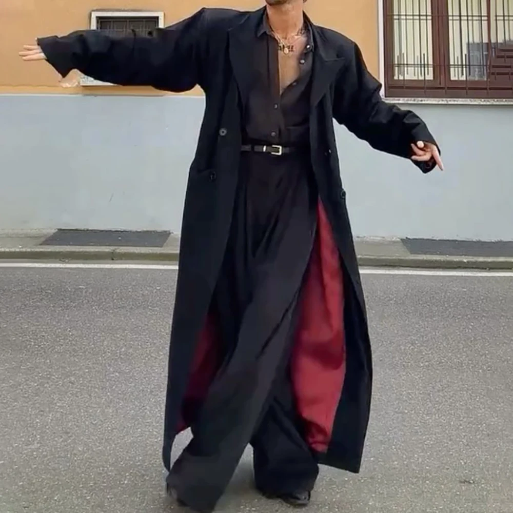 

Discount 33% Men's Stretch Fabric Long Coat Office Formal Loose Fit One Piece Double-breasted Peak-lapel Chic Casual Set