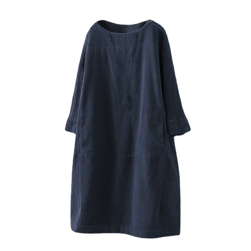 Casual Loose Dress for Ladies, Round Neck, Seven Minute Sleeve, Pocket, Monochromatic,New large size , Autumn 8XL, 7XL,