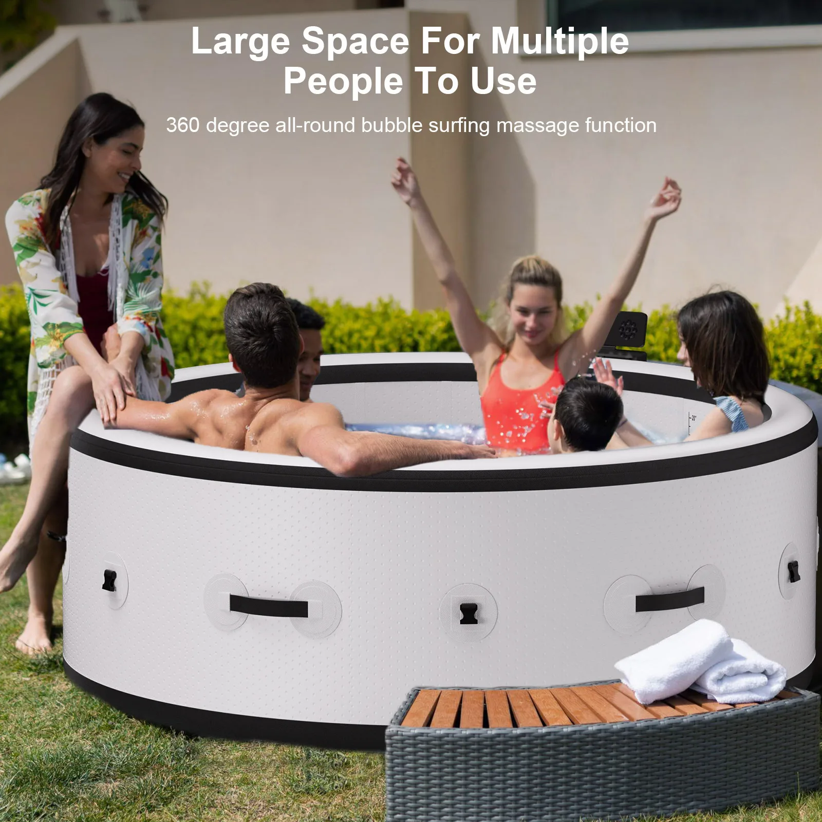 Jacuzzi Inflable Personalizable con Calefacción Automática, Bañera de Hidromasaje con Burbujas y Masaje
