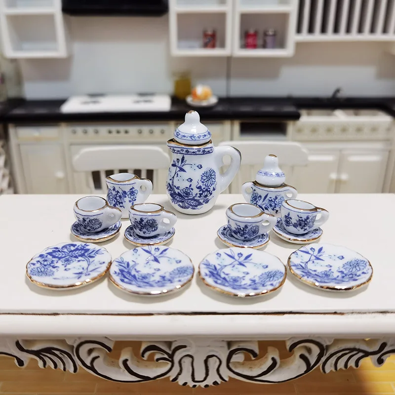 15 Pieces/Set Mini Story Mini Ceramic Tea Set Dollhos Dollhouse Play Toys Miniature Food Toys