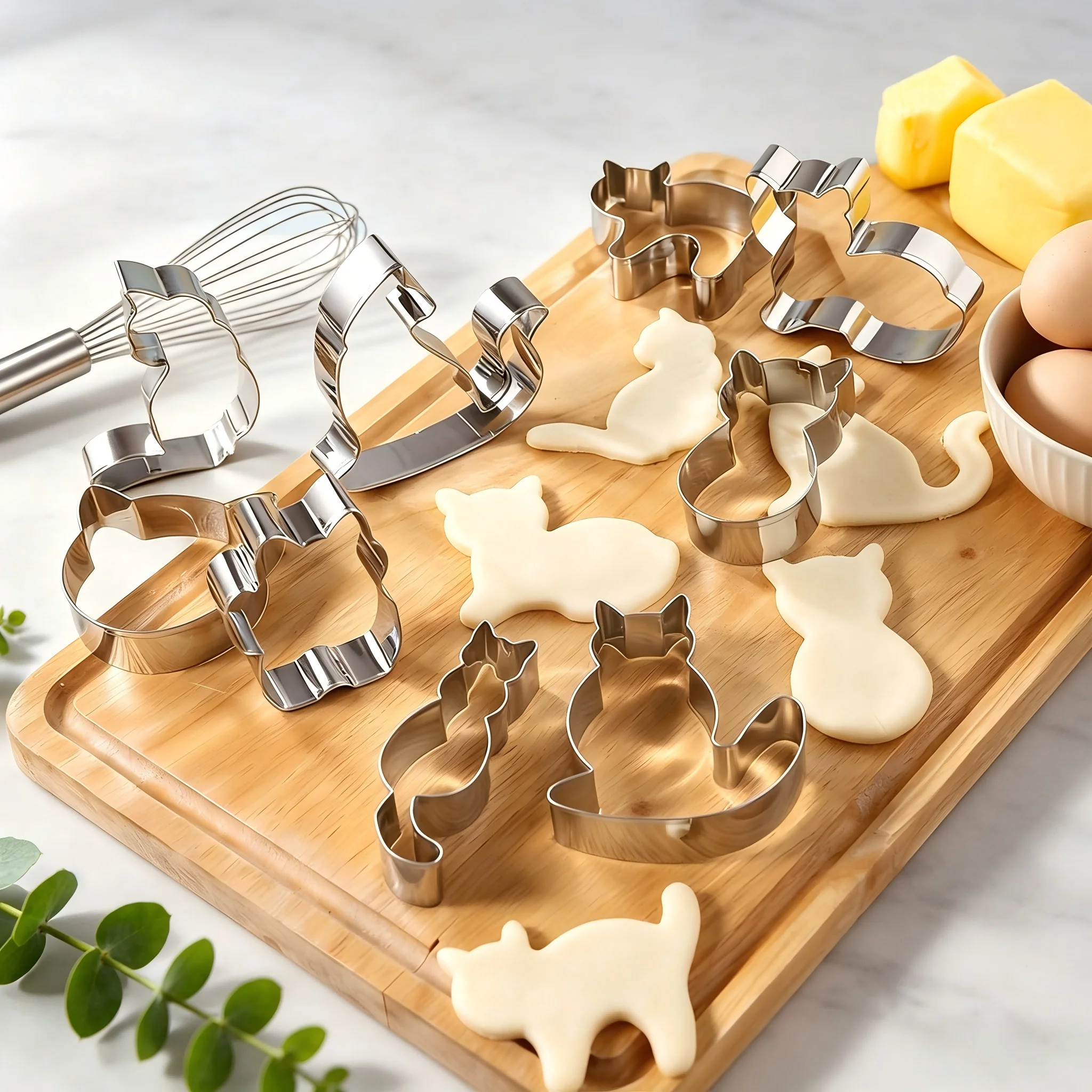 9-teiliges Keksausstecher-Set, Lebensmittelqualität Edelstahl, Niedliche Katzenform-Formen, Mousse-Kreis-Backwerkzeuge für Zuhause, Küche, Gebäck, DIY