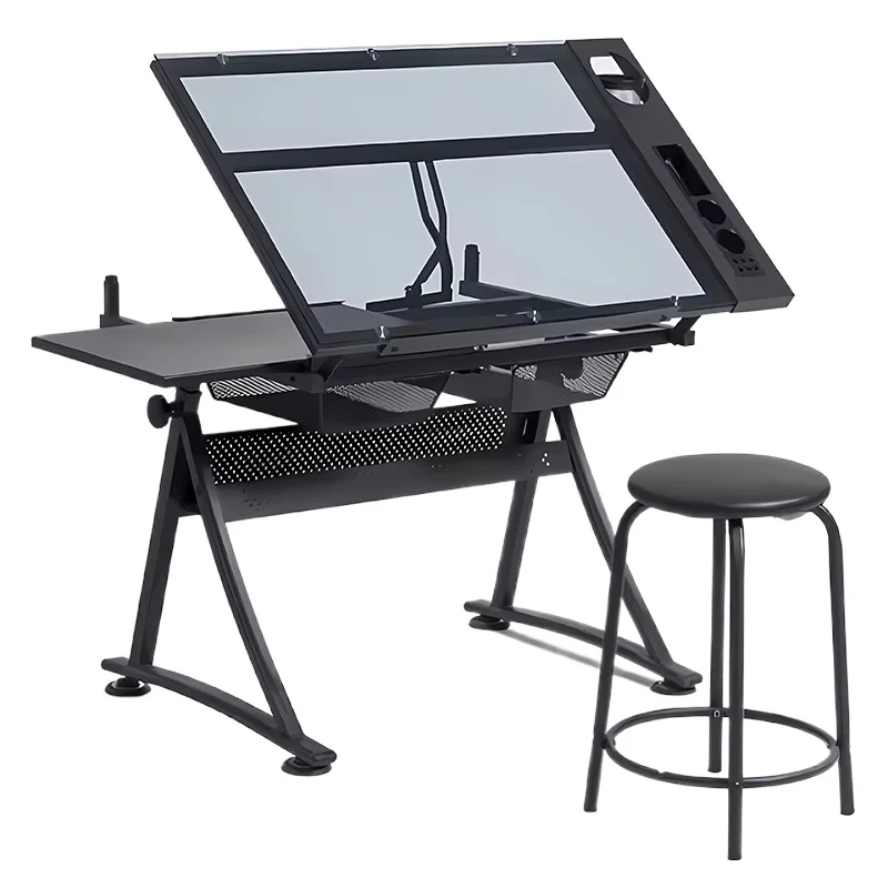 Architect's painting table, professional painting table, and school adjustable angle glass chairs