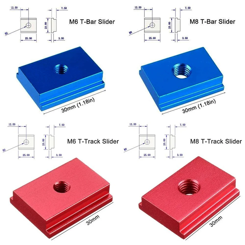 1pc M6/M8 T-track Slider Aluminum Alloy T Slot Nut For Woodworking Tool Red/Blue Protections Tools Wood Assistant Tool