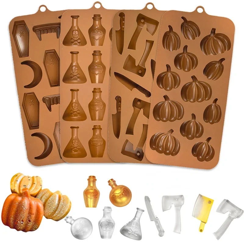 Halloween Kürbis Fledermaus Silikon Schokolade Form Vampir Zähne Kuchen Süßigkeiten Eis Machen Schädel Knochen Seife Kerze Form Party Decor Geschenke