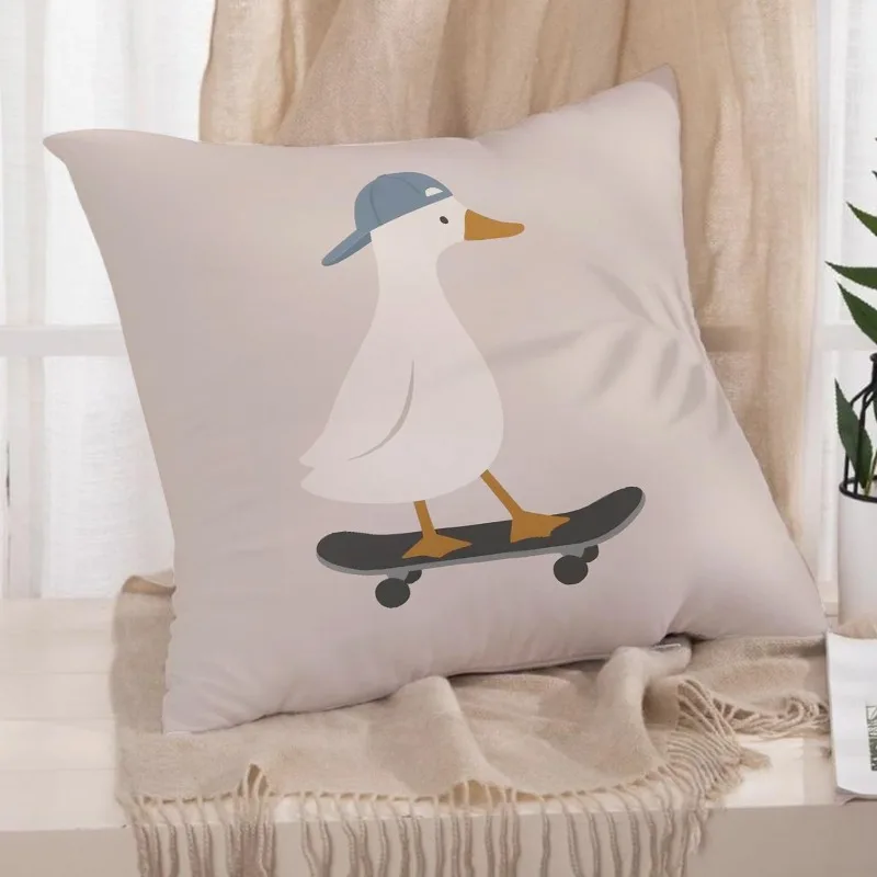 2D Flat 1pc Skateboard Duck Double-Sided Printed Pillowcase - Easy Playful Style Home Sofa Decor