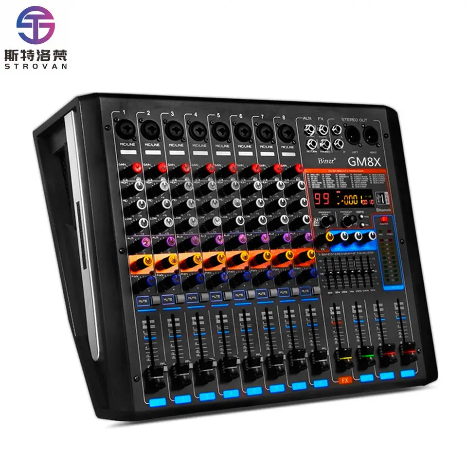 

GM8X Professional Built-in Reverb Effect 8 Channel 550W*2 Power Mixer Amplifier USB Audio Mixer