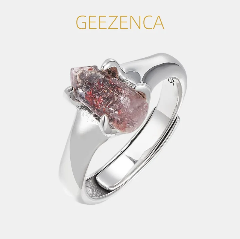 

GEEZENCA стерлингового серебра 925, кристалл, пасьянс, грубый камень, открытое кольцо для женщин, простые модные регулируемые массивные кольца