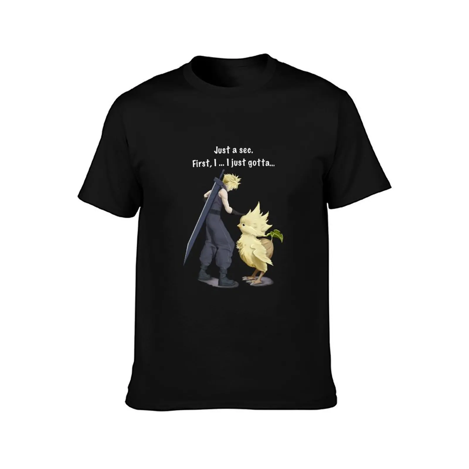Cloud petting chocobo chick - ff7 Rebirth T-Shirt Large Size Breathable Tee T-Shirt
