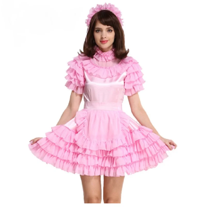 

Forced Maid Sissy Satin Pink Puffy Dres Crossdressing Cosplay Costume