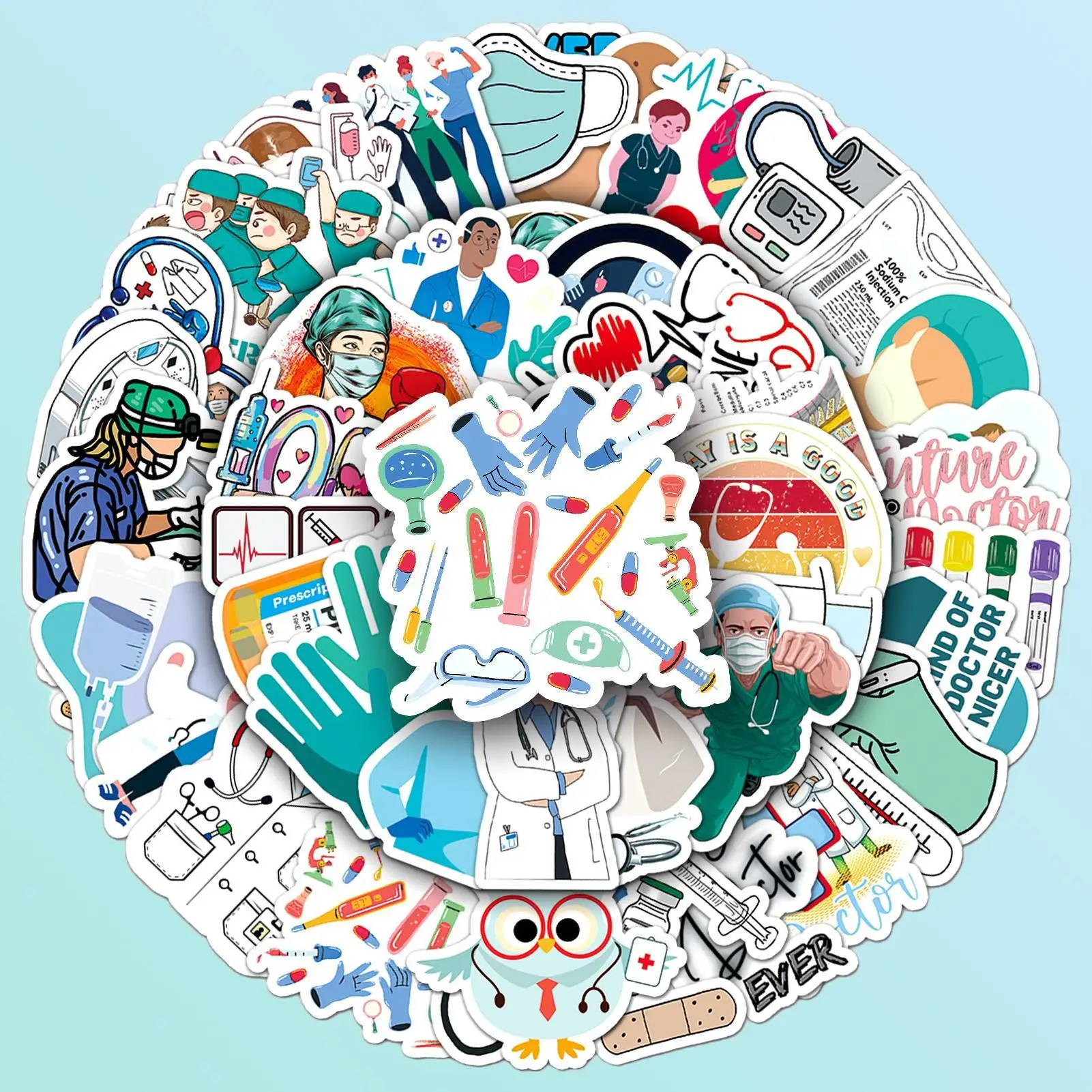 50pcs New Model Doctor Nurse Graffiti Stickers International Nurses' Day Decals Kid Toy Decoration Tool For Luggage, Computer