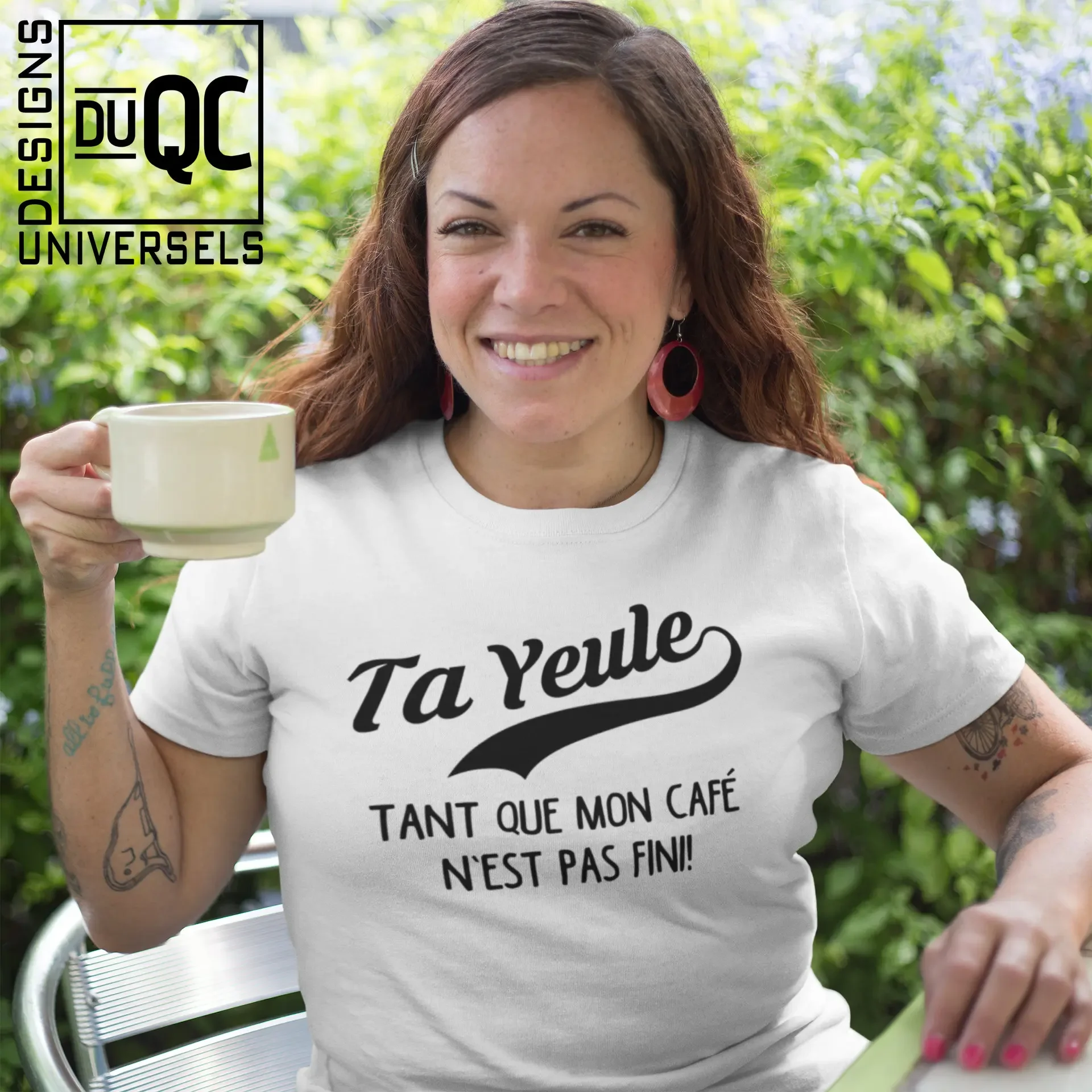 Ta Yeule tant que mon café n est pas fini T Shirt à col rond manches courtes Humour