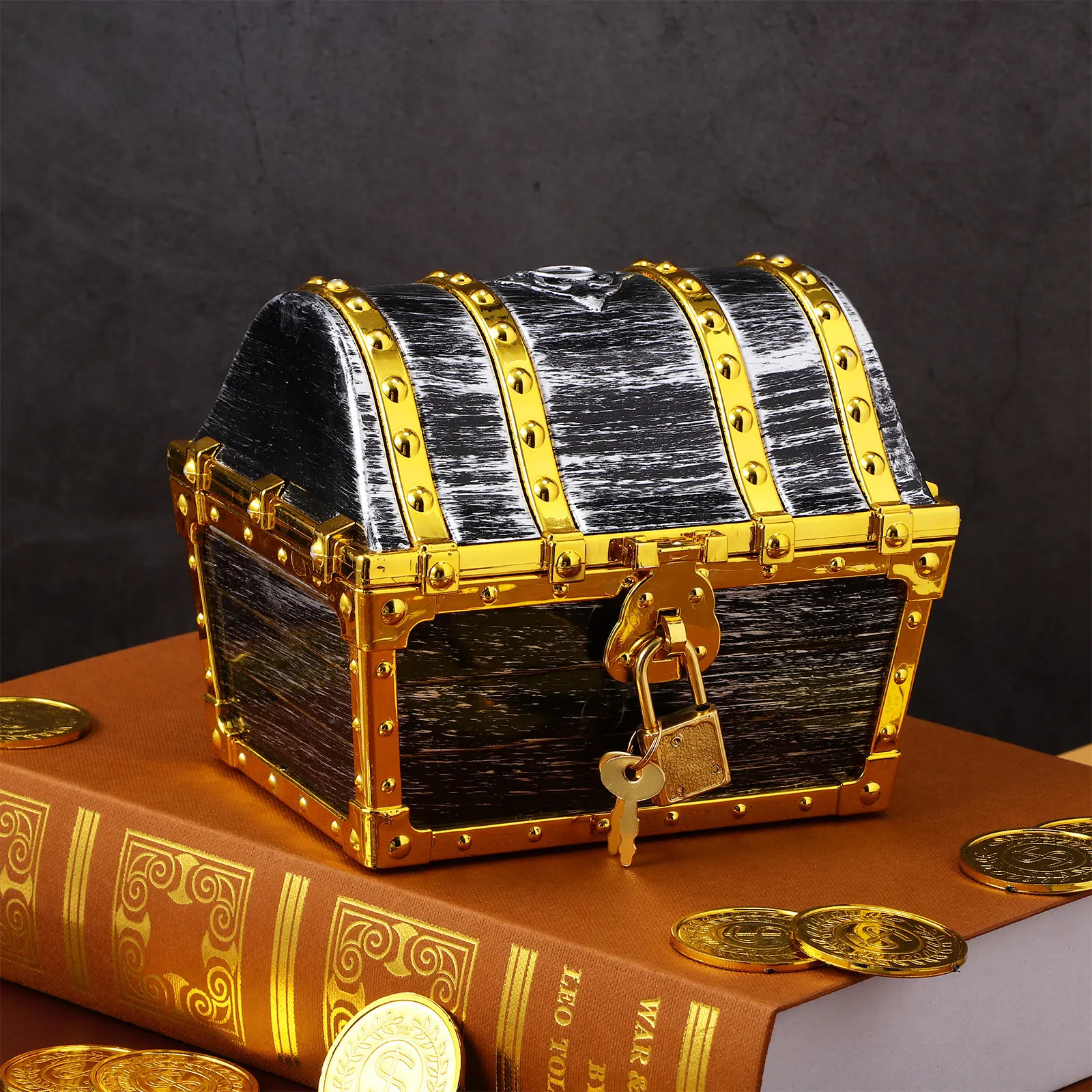 Treasure Chest Box Pirate Storage Container Pretend Play Game Prop Classroom Reward Prize Collection Lockable Plastic Chest