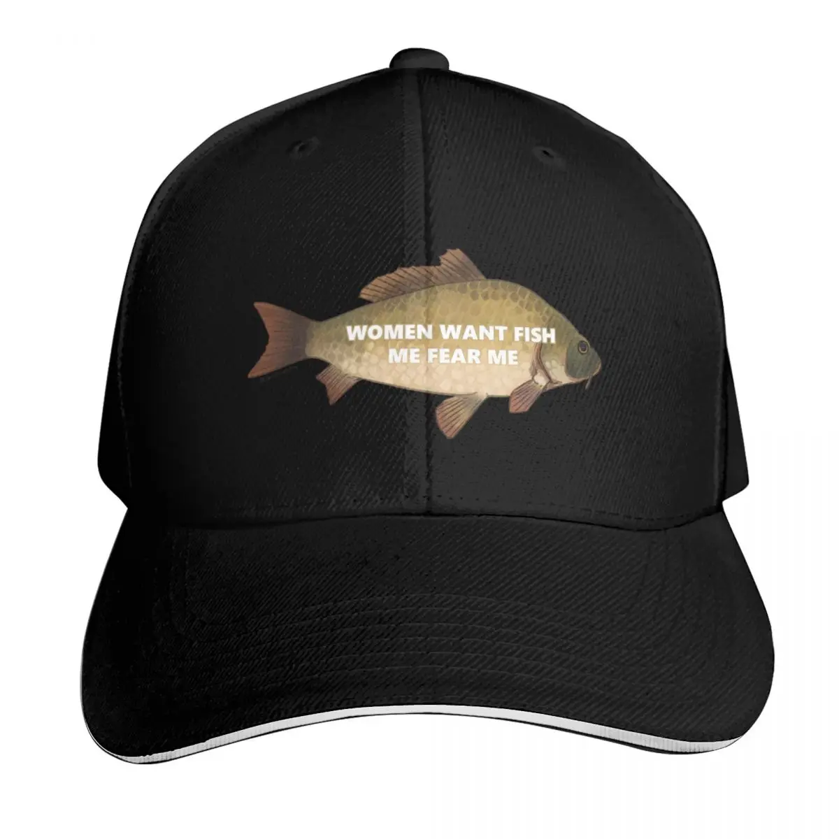 Women want fish me fear me Baseball Cap Cotton Twill Breathable Contrast Two Tone Brim Snapback Flat Bill
