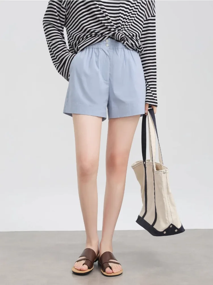 Casual Blue Shorts Women Summer 2025 High Waist Loose Lightweight Daily Wear Bottoms Petite Girls Versatile Korean Style Pants