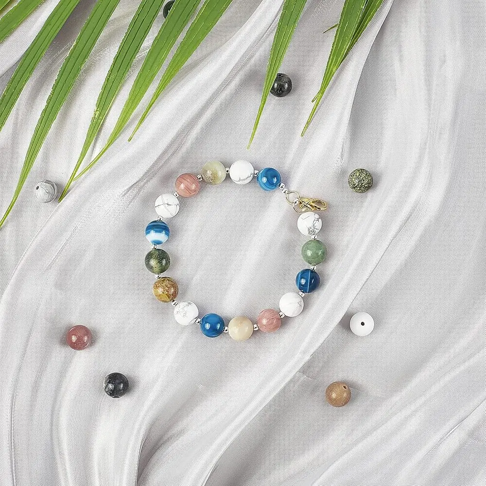 160 Pcs Beads 8mm Mixed Dyed 8 Materials Undyed Loose Round Beads for Bracelet Necklace DIY Jewelry Hole: 1mm