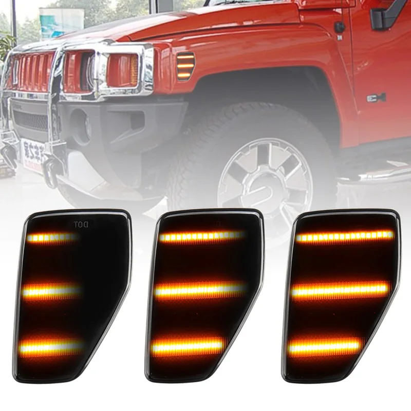 

2PCS lights For Hummer H3 H3T 2005-2010 Clear & Smoked Lens LED Side Marker Lamp Amber Front Side Fender Turn Signal Lights