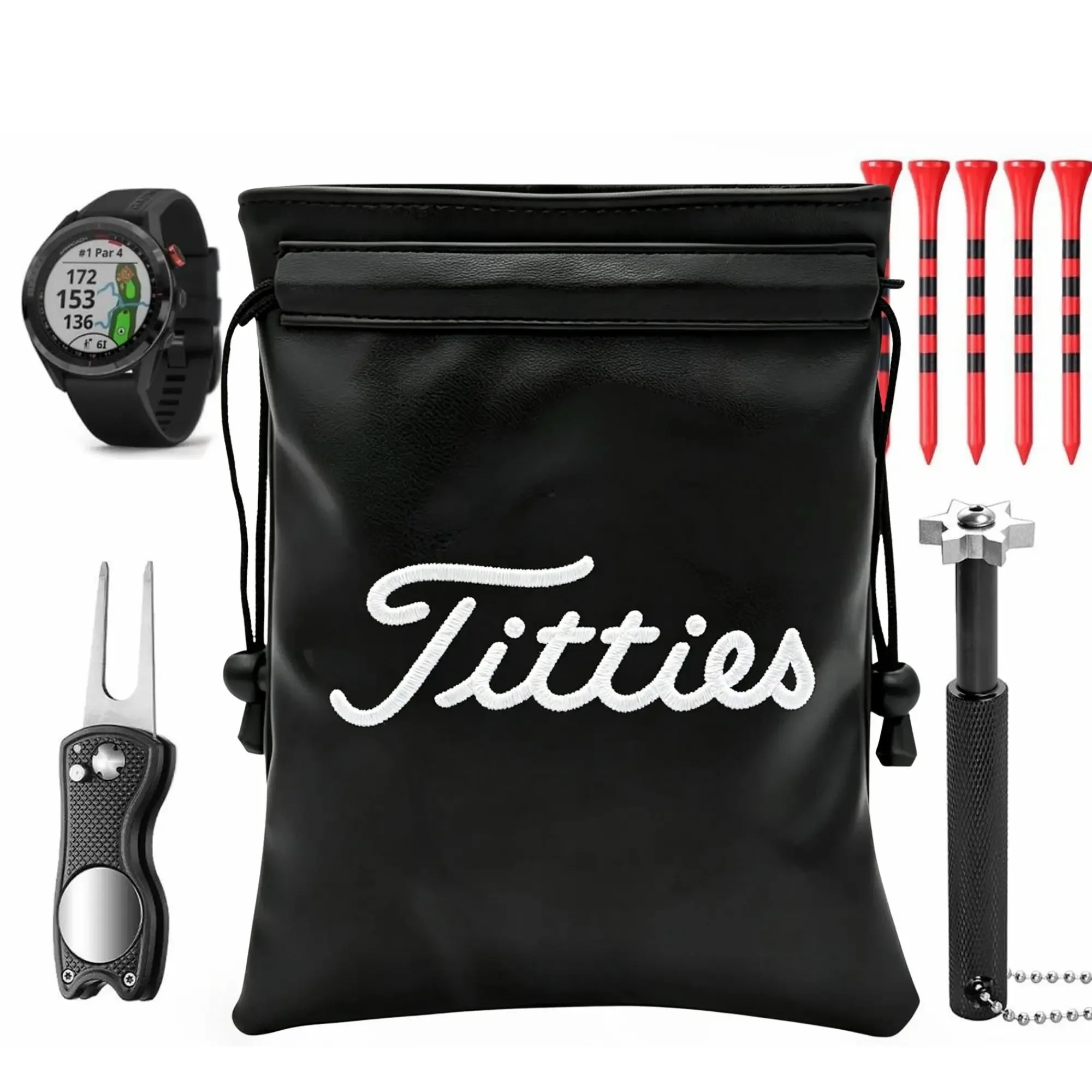 Lustige Golf-Wertsachentasche mit Kordelzug, aus Kunstleder, für Damen und Herren, weiß, Geschenk für Golfer, Geschenk für Väter. – Detail 4