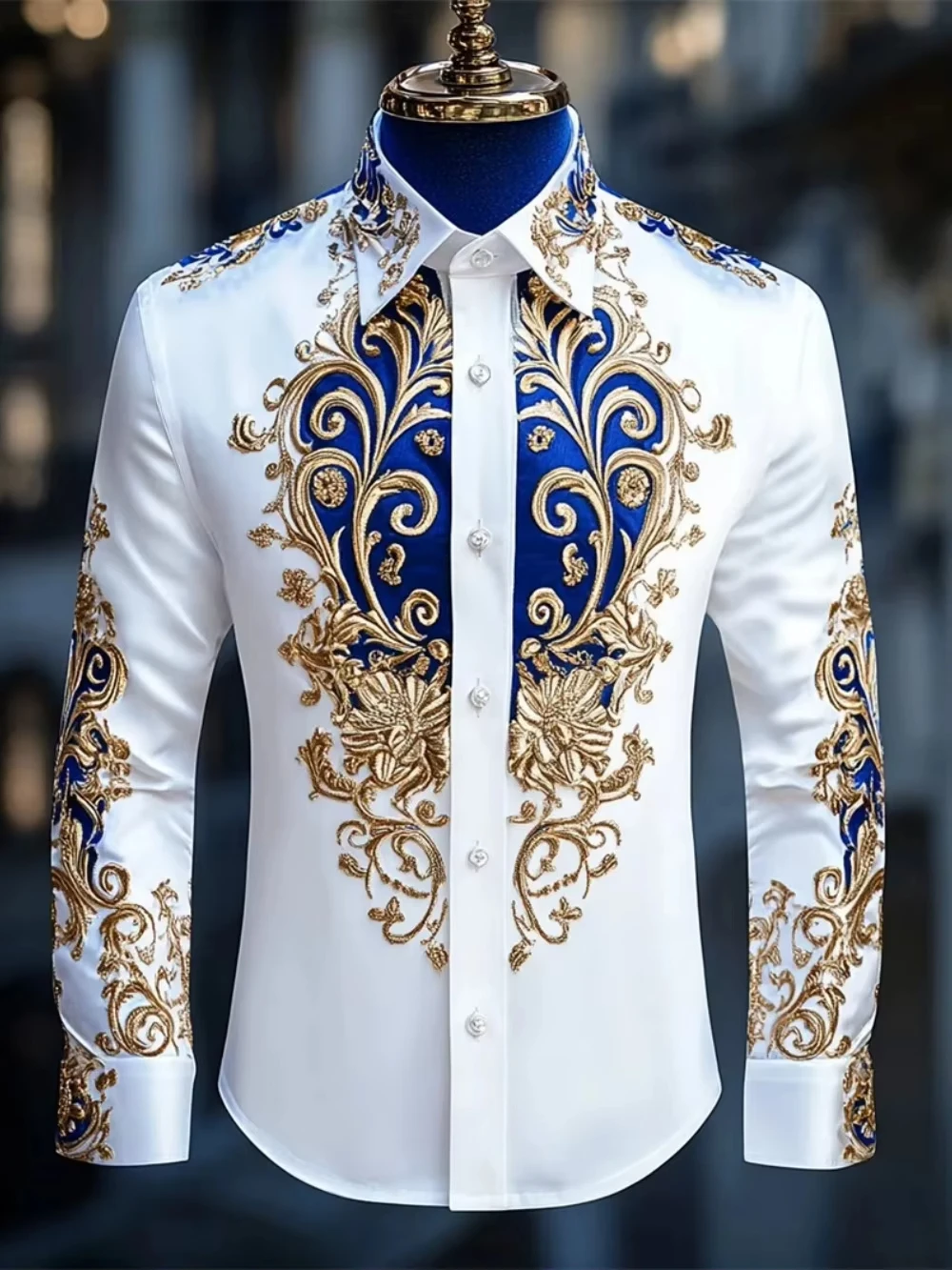 Camisa Masculina de Luxo com Estampa Floral de Leão Ocidental, Camisa de Botão de Manga Longa, Estilo Havaiano, Design Slim Novo