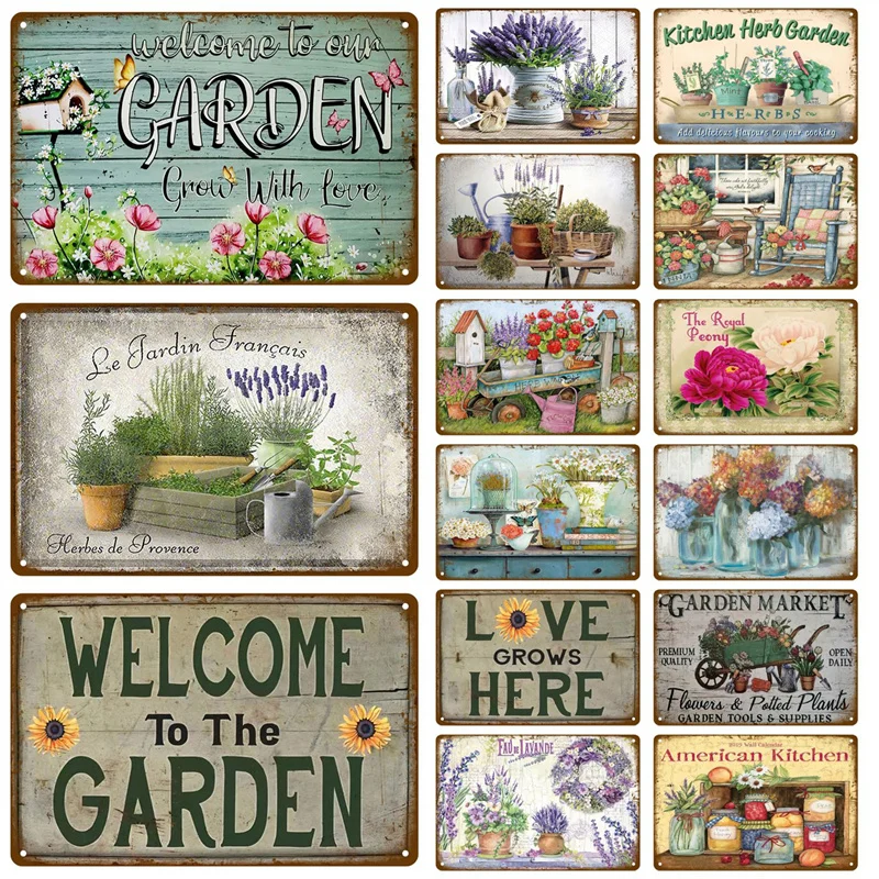 Retro Sign Home For Garden Outdoor Gardening Flowers Vintage Metal Sign Funny Plants Wall Decor Home Sweet Tin Sign Farm Birds