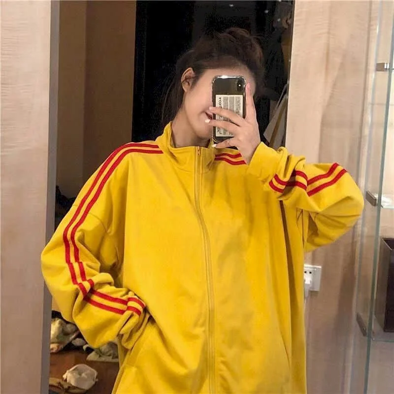 High Street Pants Sets Fashion Women\'s Tracksuit Sporty Loose Two Piece Sets Women Long Sleeve Coats Korean Style Casual Pants