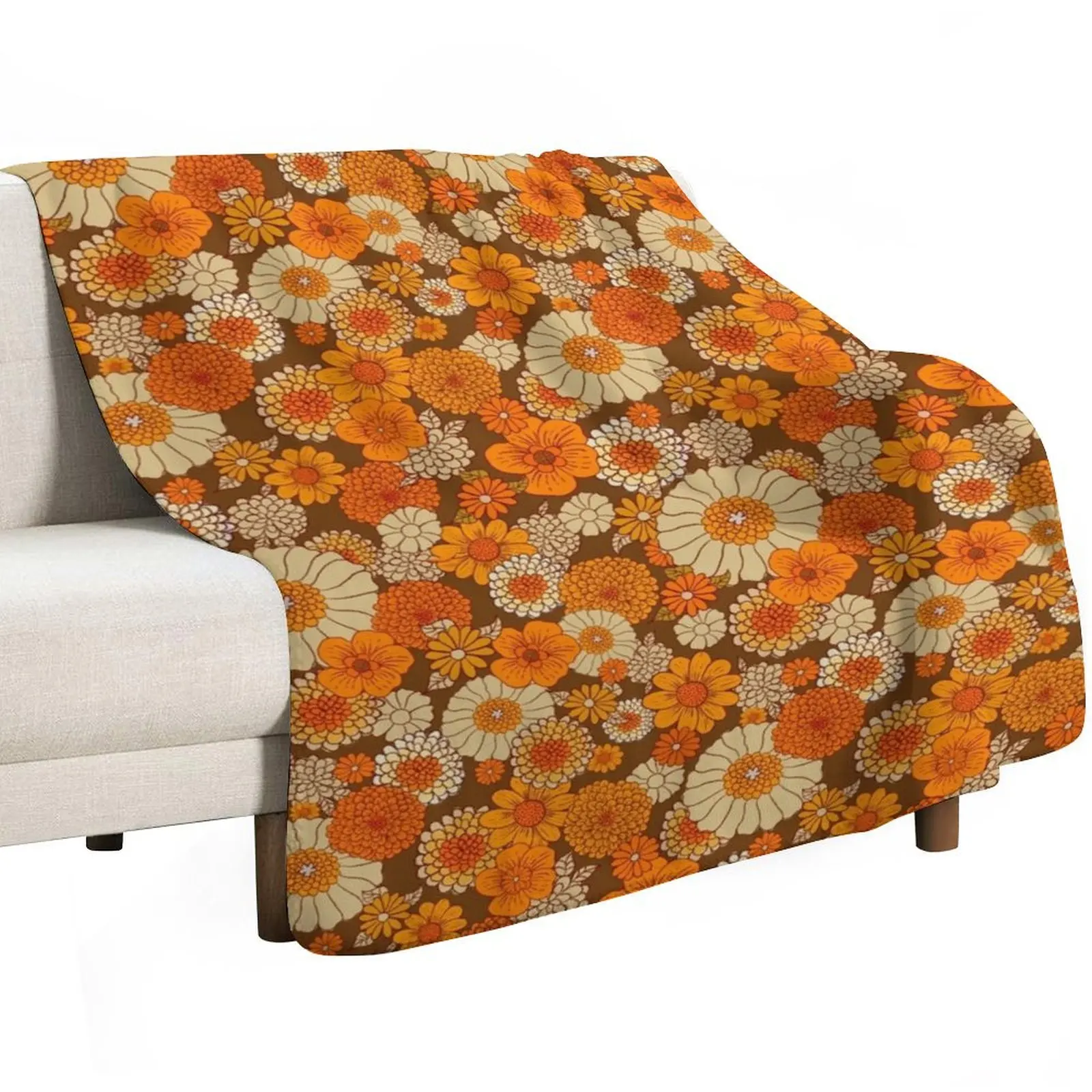70s retro daisies, vintage flower power, orange and brown, boho, Throw Blanket Men's Soft Warm Throw Blanket for Couch - view 2