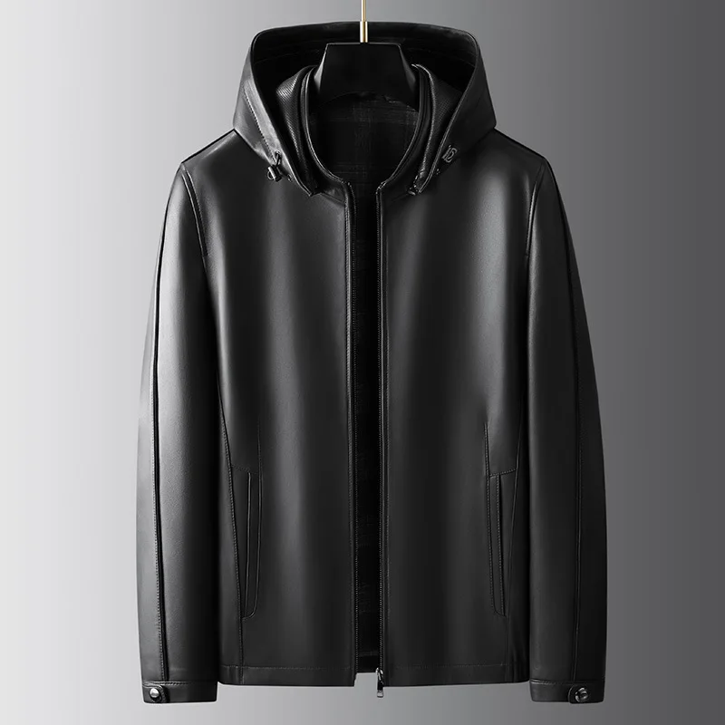 Men's Leather Jackets, Hooded Jacket, Genuine Sheepskin jacket, Busines Handsome Men's Wear, Casual Coat, Spring Autumn