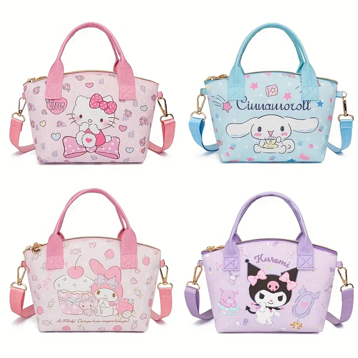 Lovely Sanrio Cinnamoroll Hello Kitty Tote Handbag Stylish Versatile with Adorable Kuromi Mymelody Prints Perfect Shoulder Bag