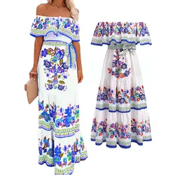 Summer Women Floral Off Shoulder Mexican Dress