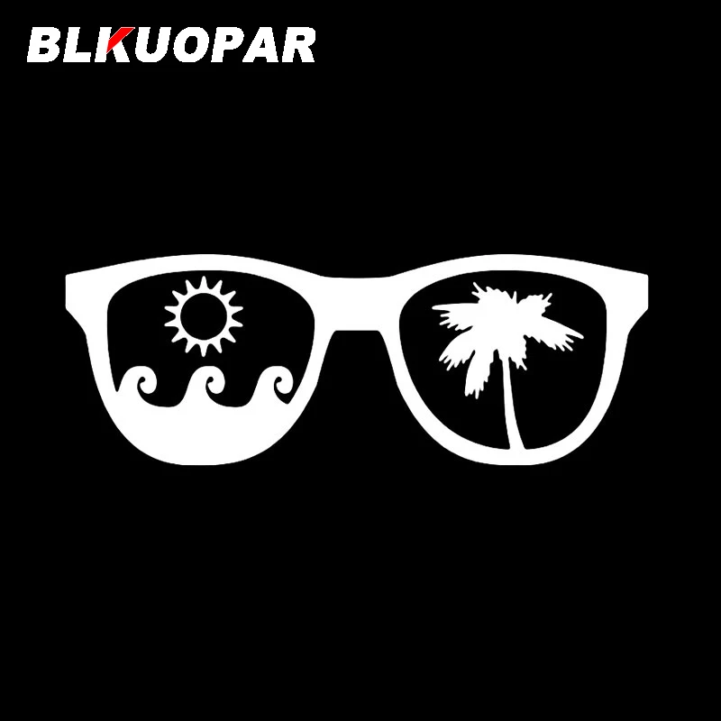 BLKUOPAR Sun Waves and Coconut Tree In Glasses Car Stickers Anime Sunscreen Die Cut Decal Creative RV Laptop Vinyl Car Wrap