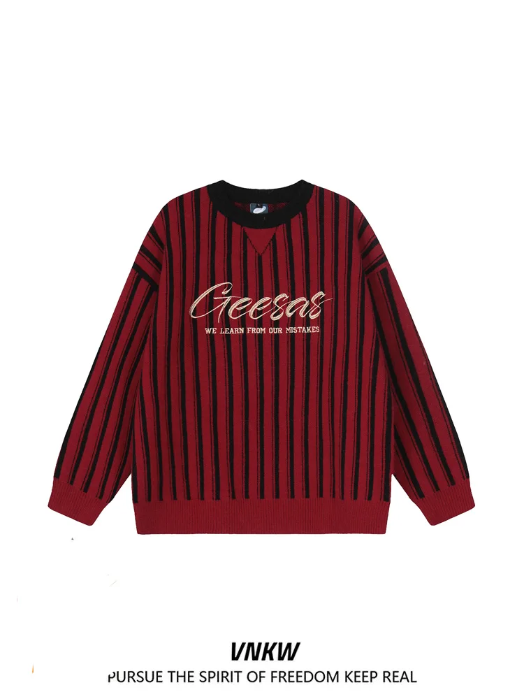 

Повседневный полосатый трикотаж для пар: осенне-зимний свитер с цветовыми блоками, свободный крой, удобный, универсальный, модный (мужской и женский)