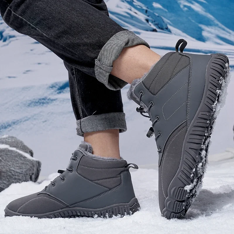 New Winter Boots for Men Snow BareFoot Outdoor Non-slip Warm Fur Casual Sneakers Plus Size Lightweight Ankle Boots Hiking Shoes