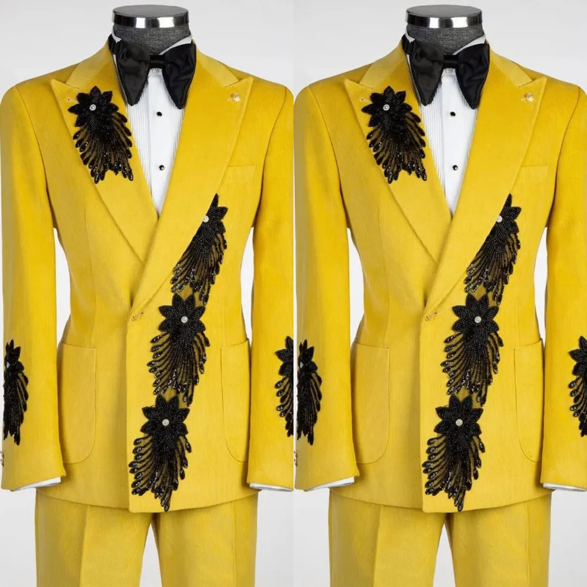 

Cool Man Tuxedos 2 Pcs Jacket Pants Appliques Beaded Men Suit Modern Peaked Lapel Evening One Button Wedding Groom Customized